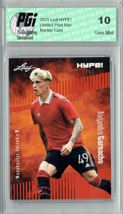 Alejandro Garnacho 2023 Leaf HYPE! #99 Orange Blank Back #1/1 Rookie Card PGI 10