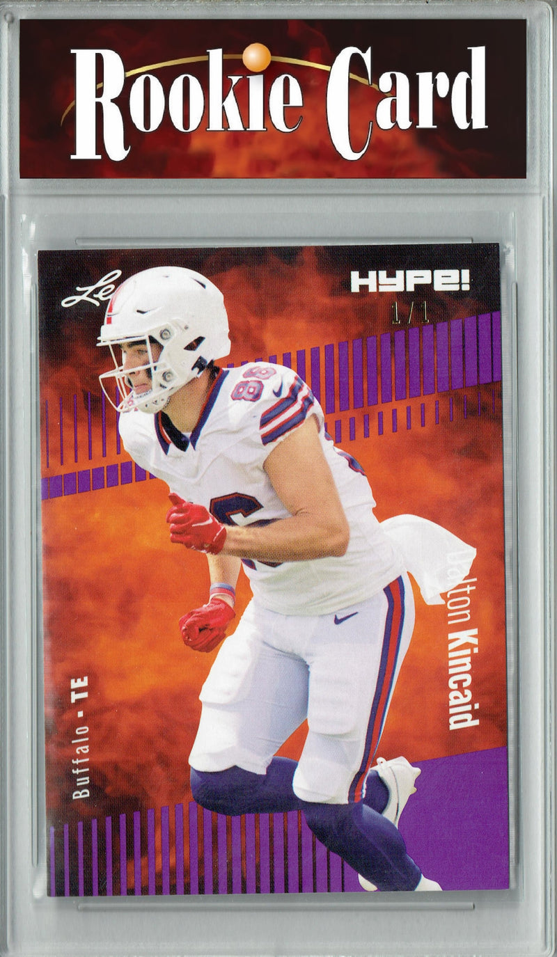 Dalton Kincaid Rookie Card Buffalo Football Trading Card 2023 Leaf HYPE! #111 Purple Blank Back 1/1  Certified Mint+