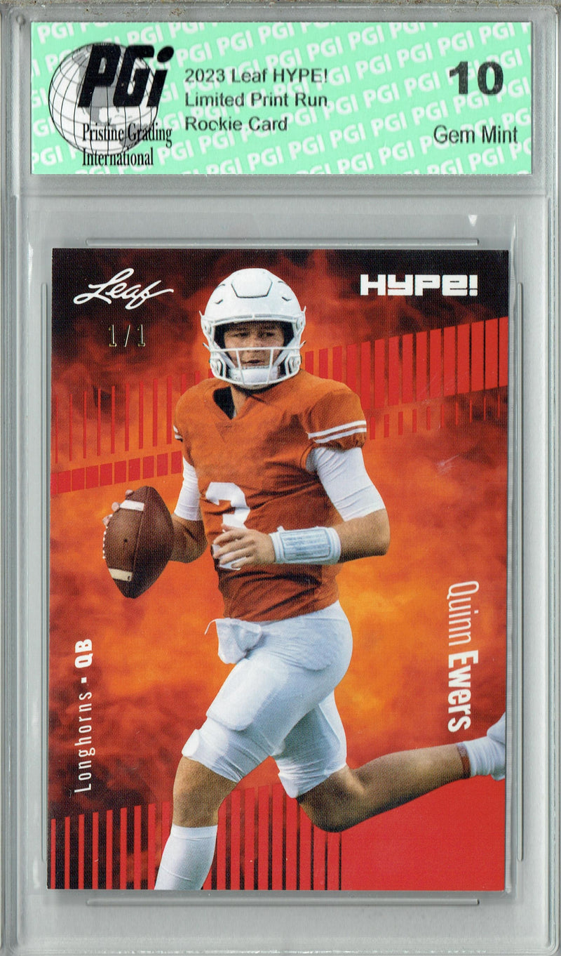 Quinn Ewers Rookie Card Texas PGI 10 Gem Mint Football Trading Card 2023 Leaf HYPE! #133 Orange Blank Back 1/1