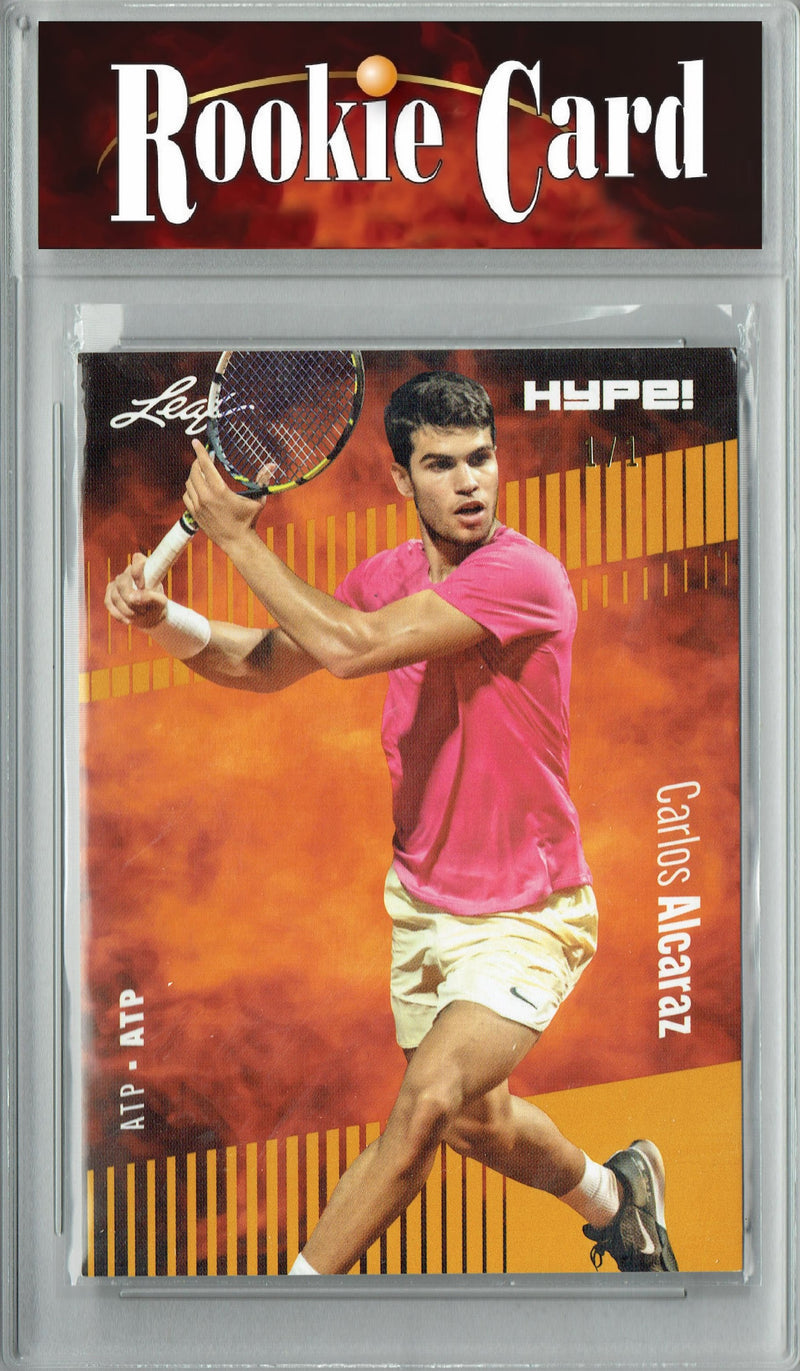 Certified Mint+ Carlos Alcaraz 2023 Leaf HYPE #108 Gold Blank Back #1/1 Rare Trading Card