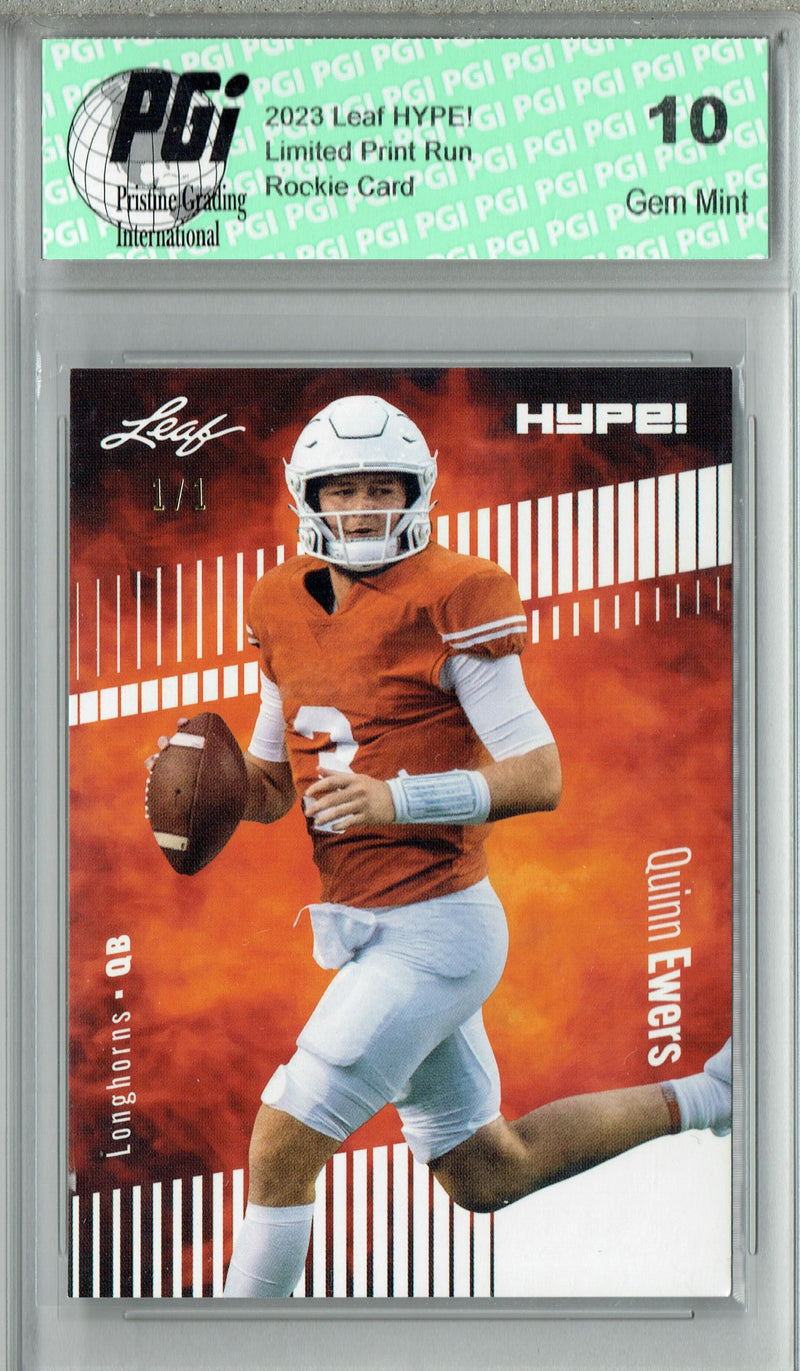 Quinn Ewers Rookie Card Texas PGI 10 Gem Mint Football Trading Card 2023 Leaf HYPE! #133 White Blank Back 1/1