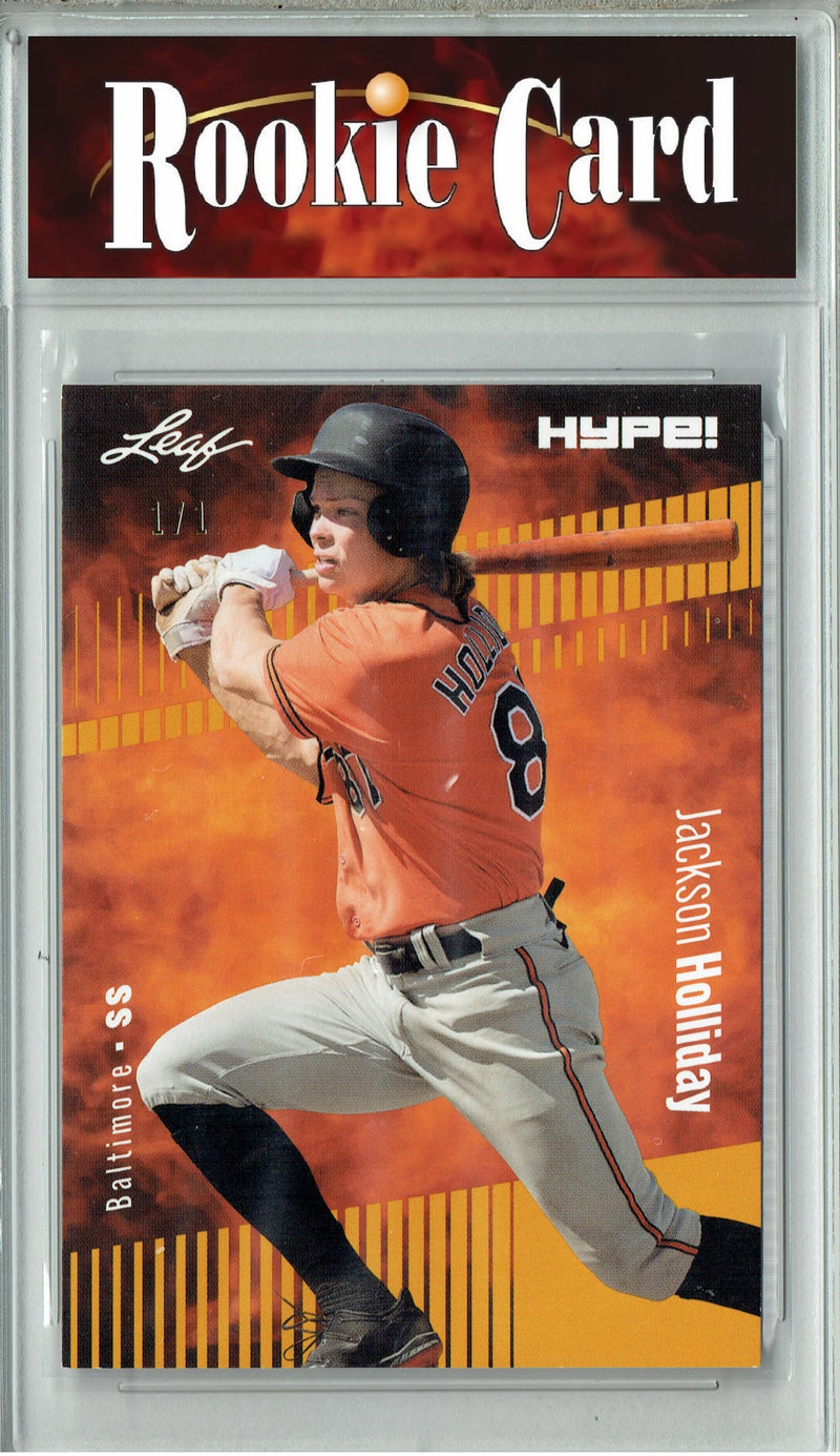 Certified Mint+ Jackson Holliday 2023 Leaf HYPE #124 Gold Blank Back #1/1 Rookie Card Baltimore Orioles