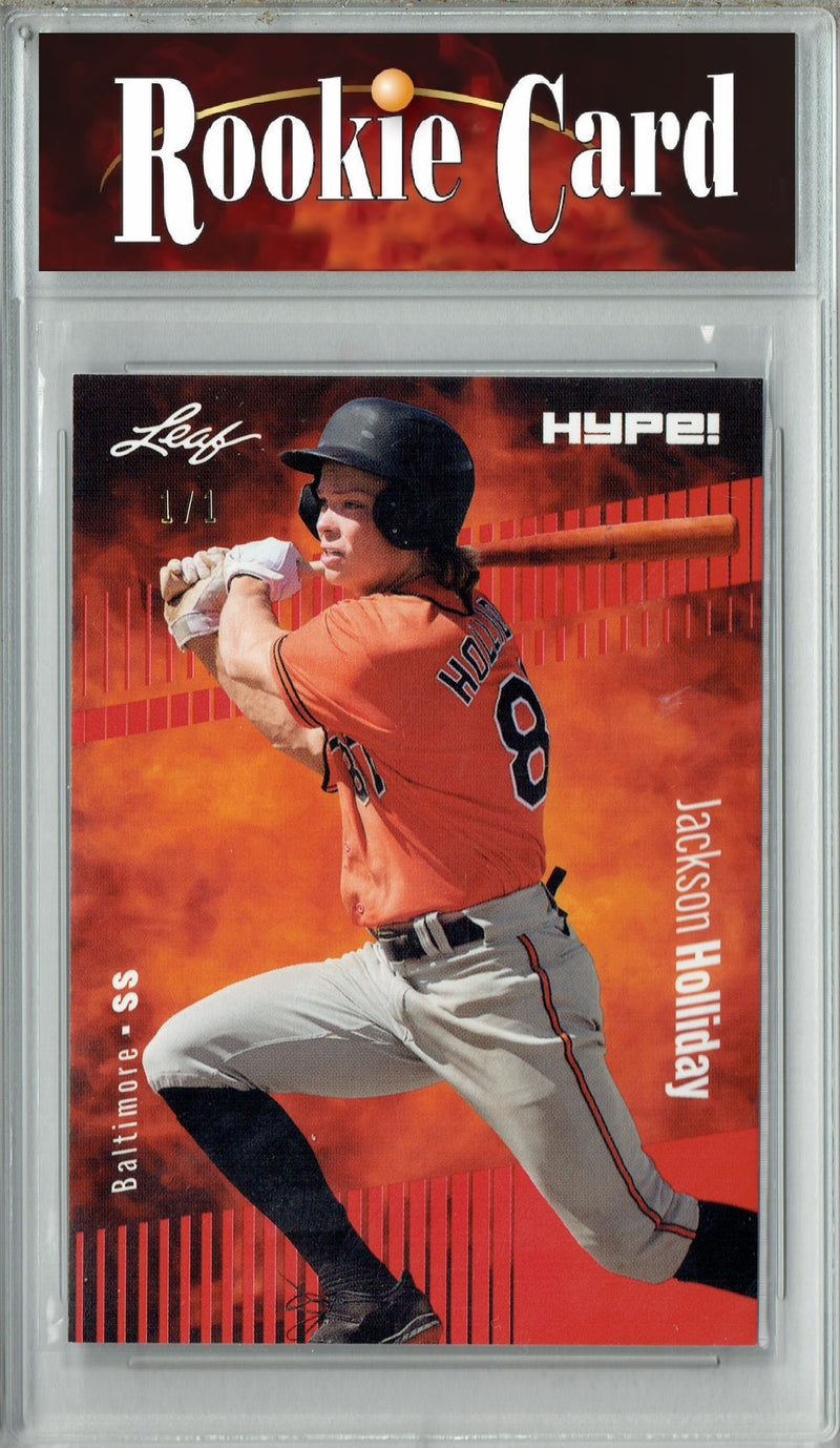 Certified Mint+ Jackson Holliday 2023 Leaf HYPE #124 Red Blank Back #1/1 Rookie Card Baltimore Orioles