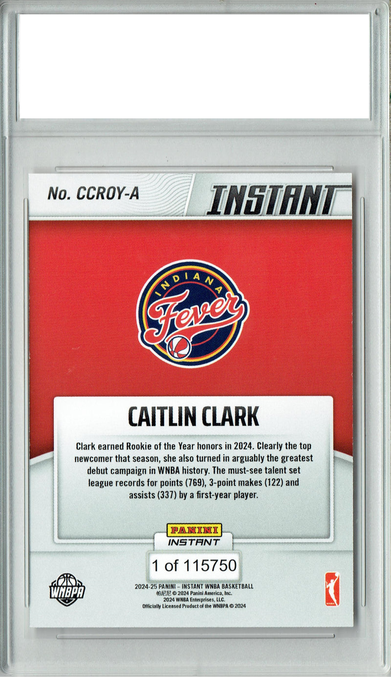 Certified Mint+ Caitlin Clark 2024 Instant #CCROY-A Rookie of the Year Rookie Card Indiana Fever