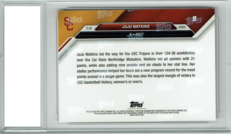 JuJu Watkins 2024 Bowman University Now #9 Record Setting Rookie Card PGI 10
