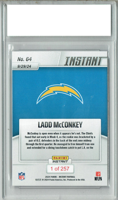 Certified Mint+ Ladd McConkey 2024 Panini Instant #64 Just 257 Made! Rookie Card Los Angeles Chargers