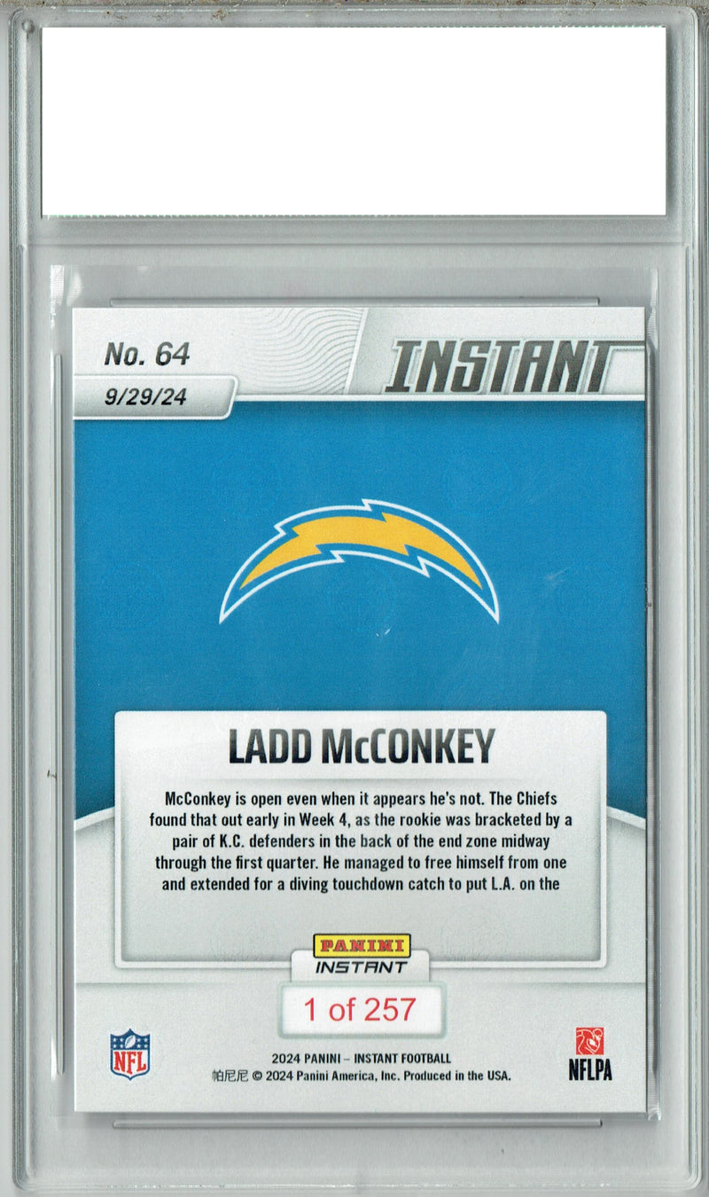 Certified Mint+ Ladd McConkey 2024 Panini Instant #64 Just 257 Made Rookie Card Los Angeles Chargers