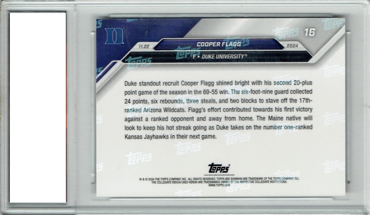 Cooper Flagg 2024 Bowman University Now #16 PRISTINE Rookie Card PGI 10