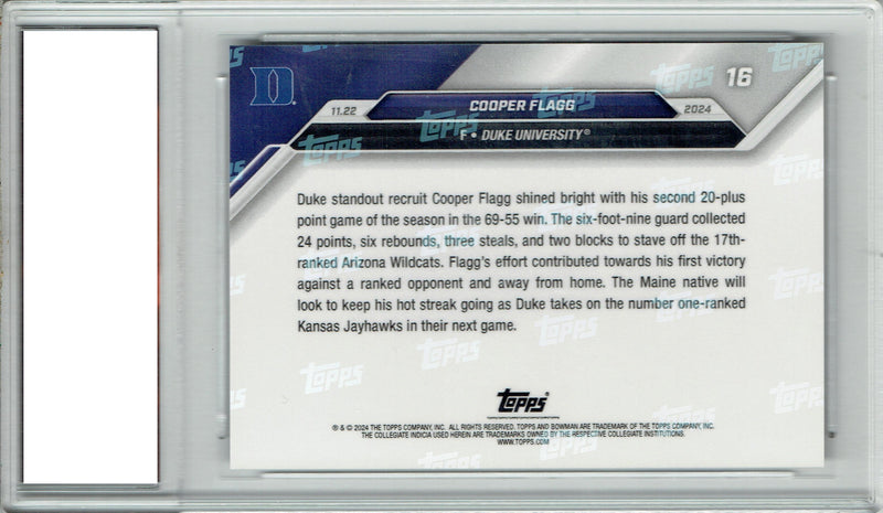 Cooper Flagg 2024 Bowman University Now #16 Top Recruit Shines Rookie Card PGI 10