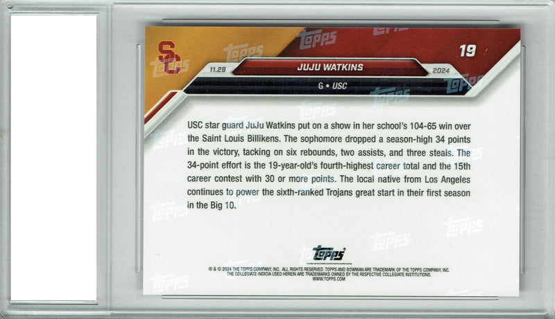 Certified Mint+ JuJu Watkins 2024 Bowman University Now #19 Blue SP 49 Made! Rookie Card USC