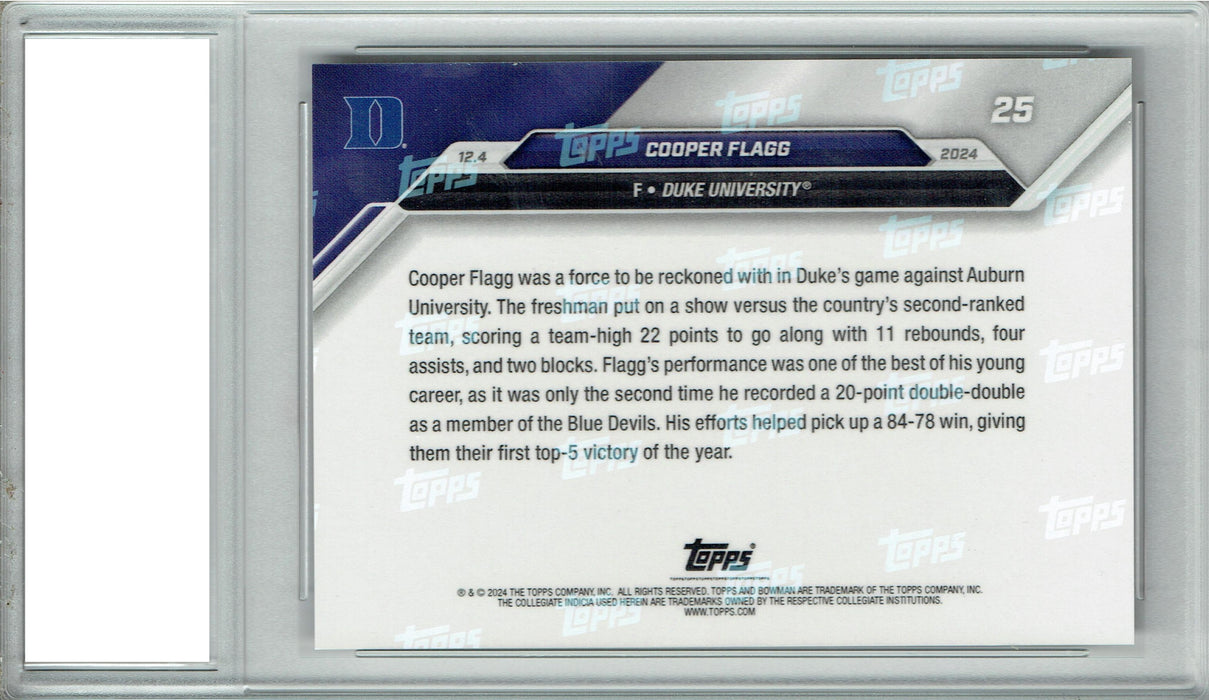 Certified Mint+ Cooper Flagg 2024 Bowman University Now #25 Star Freshman Rookie Card #1 Draft Pick