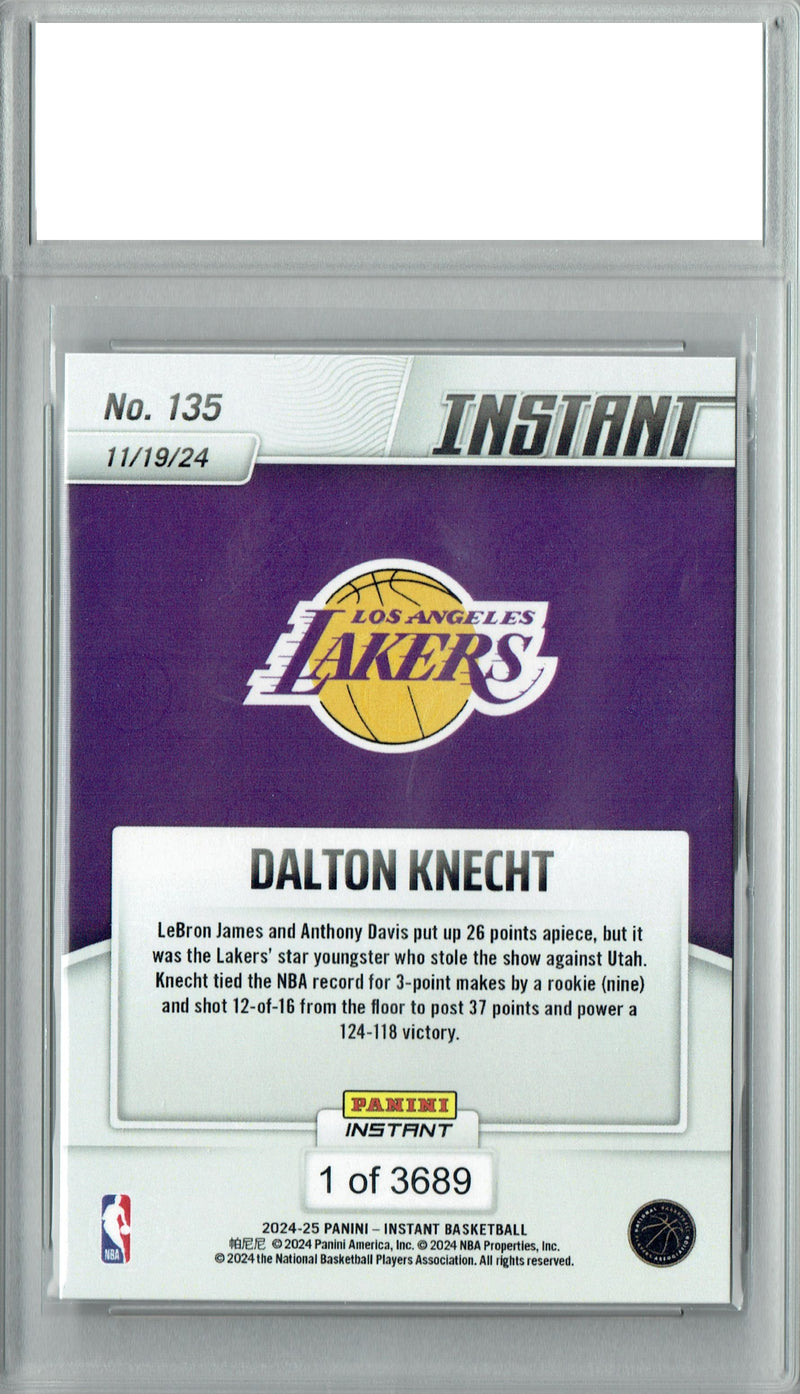 Certified Mint+ Dalton Knecht 2024 Panini Instant #135 Limited Edition Rookie Card Los Angeles Lakers