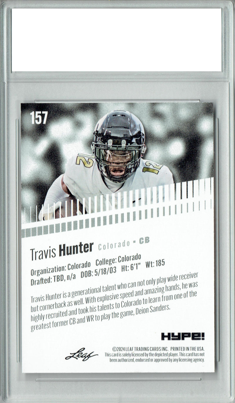 Travis Hunter Rookie Card Jacksonville PGI 10 Gem Mint Football Trading Card 2024 Leaf Hype #157 Only 5000 Made
