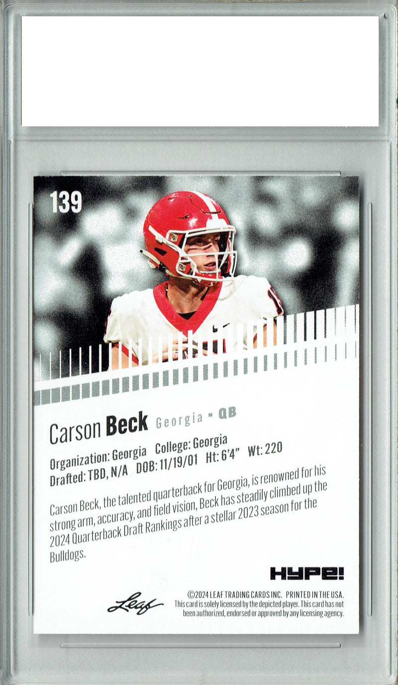 Carson Beck Rookie Card Miami Hurricanes Football Trading Card 2024 Leaf Hype #139 Only 5000 Made  Certified Mint+