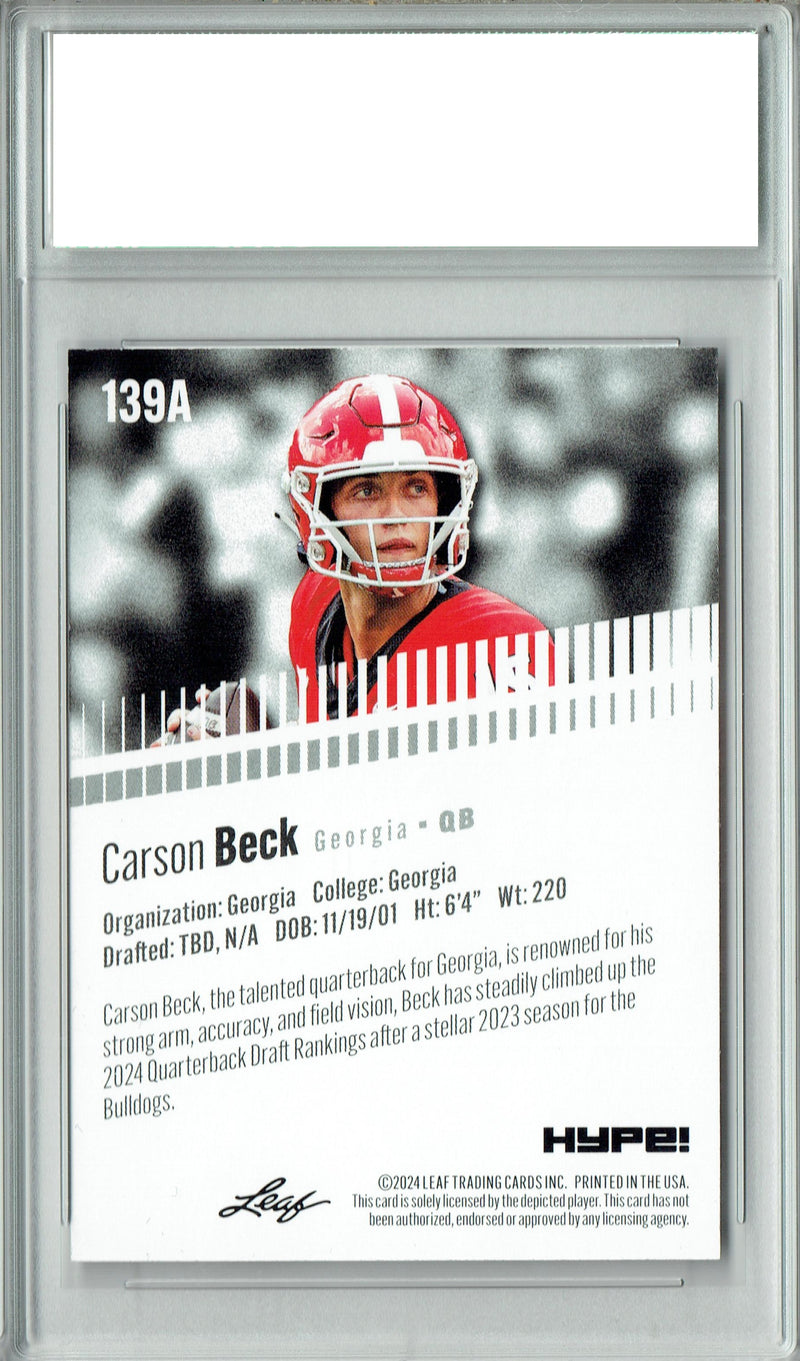 Carson Beck Rookie Card Miami Hurricanes Football Trading Card 2024 Leaf Hype #139A Only 5000 Made  Certified Mint+