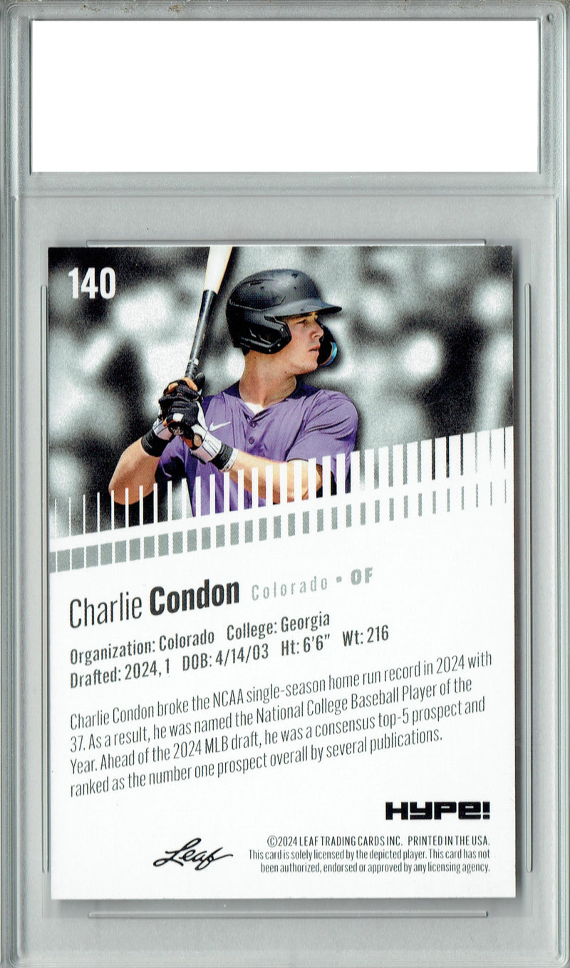 Certified Mint+ Charlie Condon 2024 Leaf Hype #140 Only 5000 Made Rookie Card Georgia