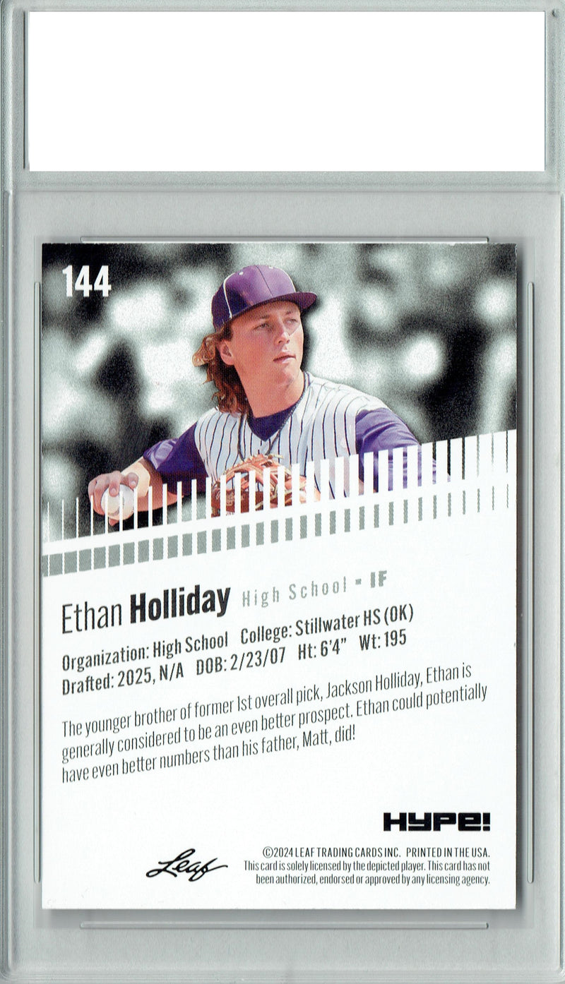 Certified Mint+ Ethan Holliday 2024 Leaf Hype #144 Only 5000 Made Rookie Card Stillwater