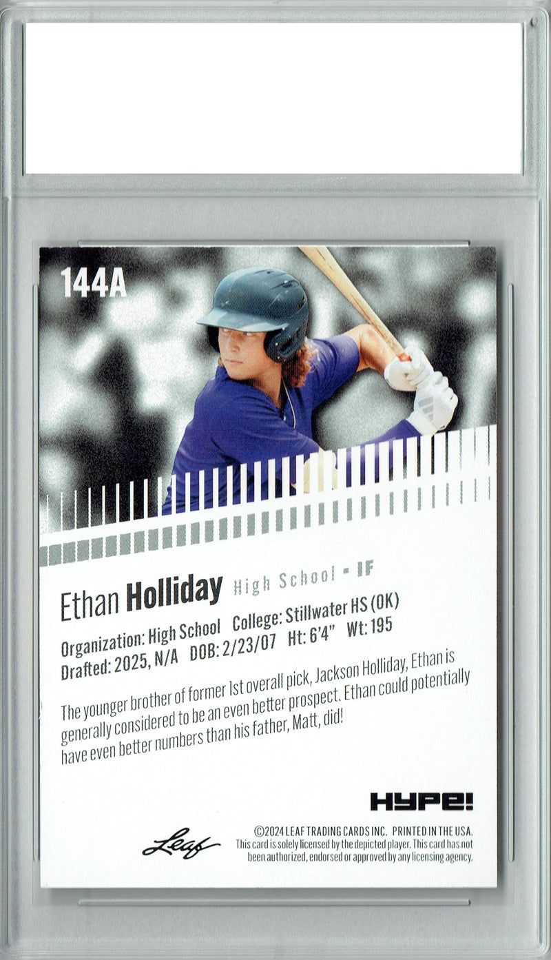 Certified Mint+ Ethan Holliday 2024 Leaf Hype #144A Only 5000 Made Rookie Card Stillwater