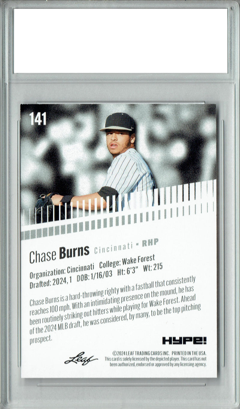 Chase Burns 2024 Leaf Hype #141 Only 5000 Made Rookie Card PGI 10