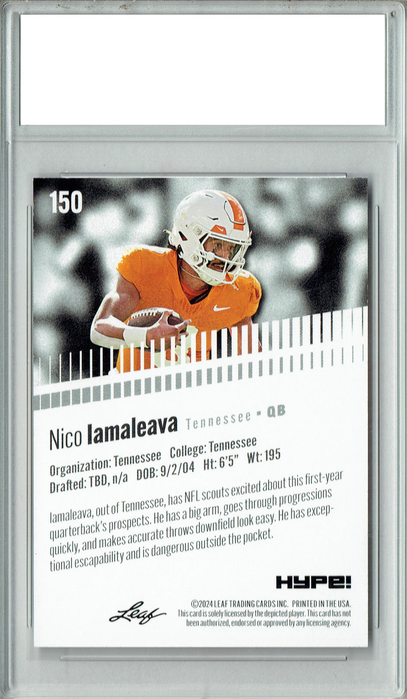 Nico Iamaleava Rookie Card Tennessee / UCLA PGI 10 Gem Mint Football Trading Card 2024 Leaf Hype #150 Only 5000 Made