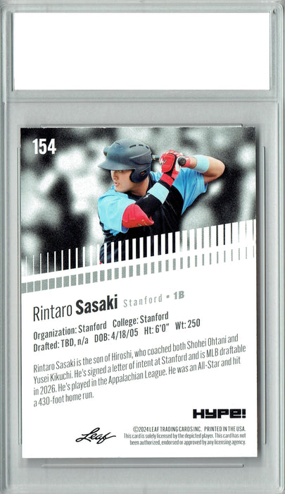 Rintaro Sasaki 2024 Leaf Hype #154 Only 5000 Made Rookie Card PGI 10