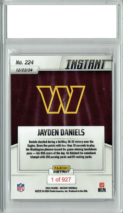 Certified Mint+ Jayden Daniels 2024 Panini Instant #224 Only 927 Made Rookie Card Washington Commanders