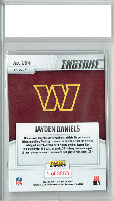 Certified Mint+ Jayden Daniels 2024 Panini Instant #264 Playoff Victory Rookie Card Washington Commanders