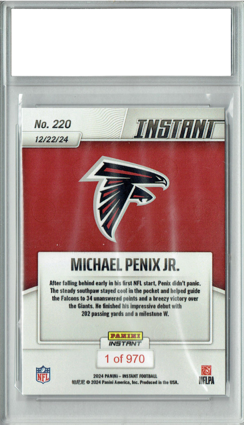 Certified Mint+ Michael Penix Jr. 2024 Panini Instant #220 1st NFL Start Rookie Card Atlanta Falcons