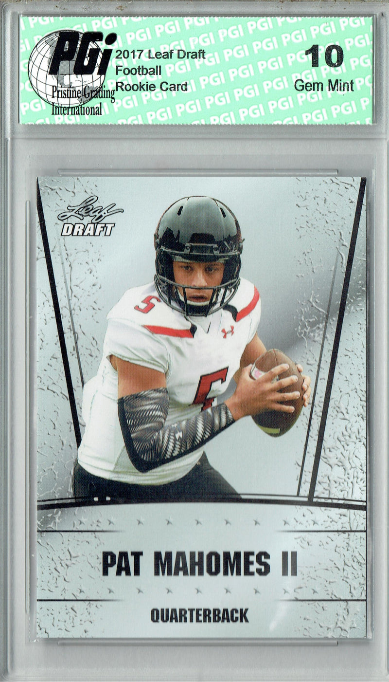 Patrick Mahomes Rookie Card Kansas City PGI 10 Gem Mint Football Trading Card 2017 Leaf Draft #07
