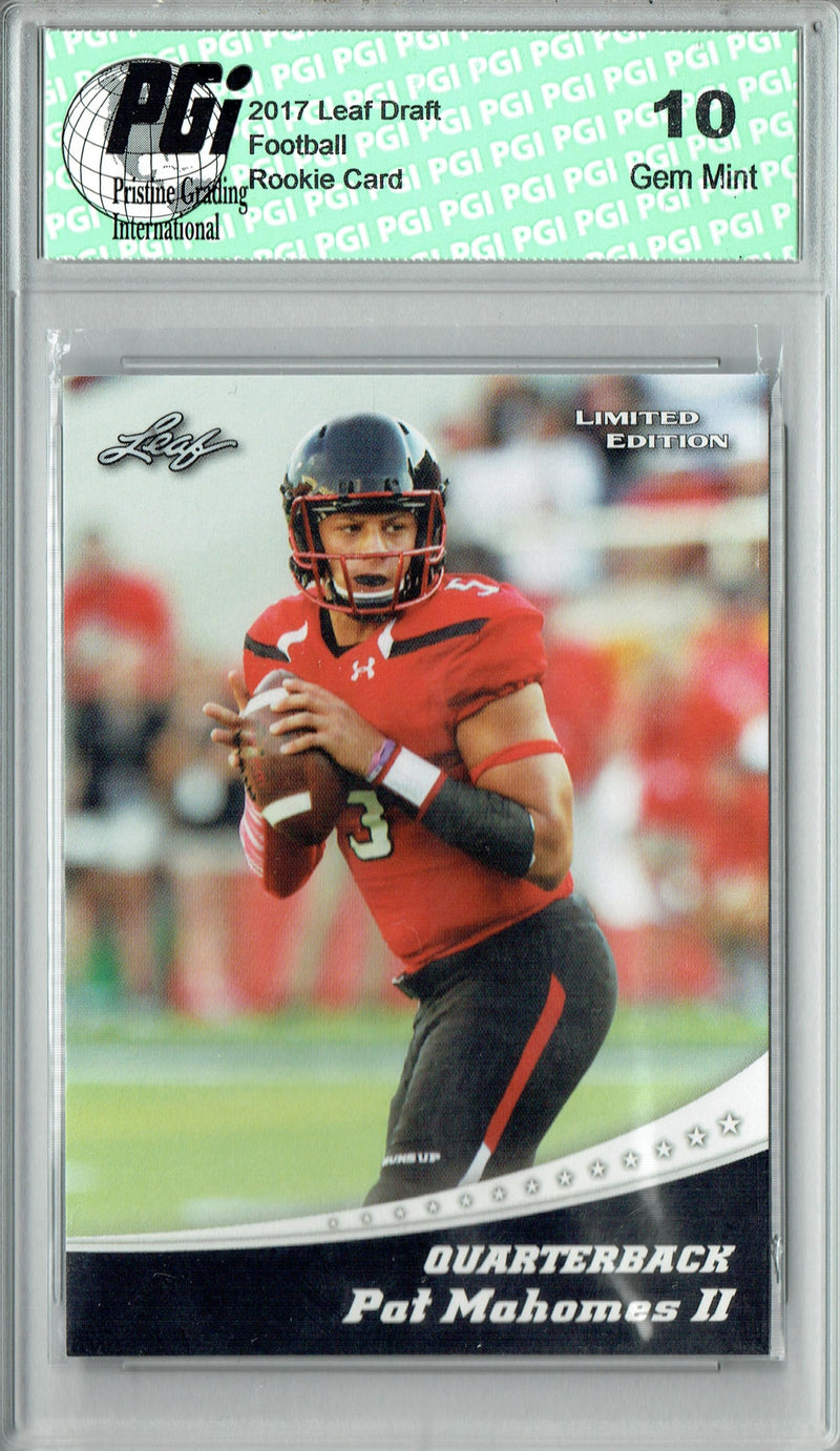 Patrick Mahomes Rookie Card Kansas City PGI 10 Gem Mint Football Trading Card 2017 Leaf Limited Edition #13