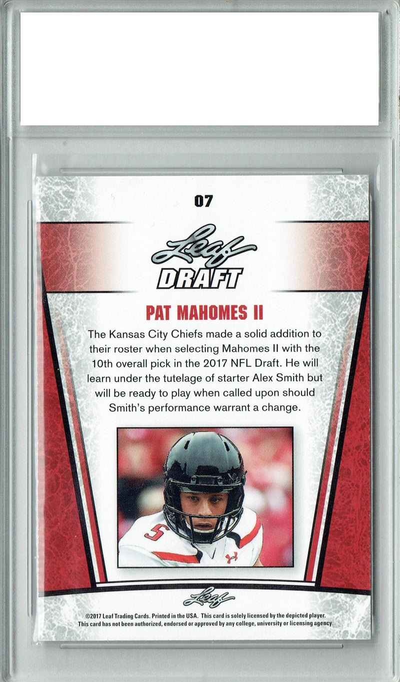 Patrick Mahomes Rookie Card Kansas City PGI 10 Gem Mint Football Trading Card 2017 Leaf Draft #07