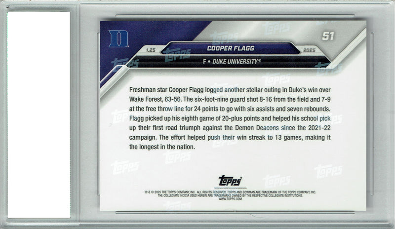 Cooper Flagg 2024 Bowman University Now #51 Win Streak Rookie Card PGI 10