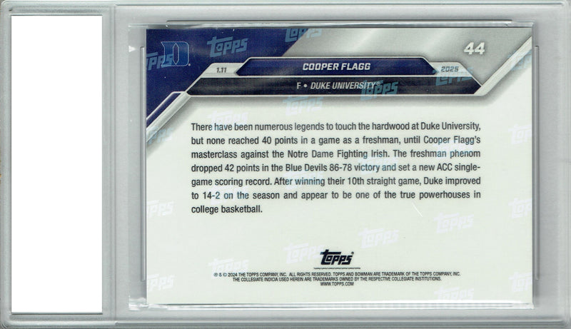 Cooper Flagg 2024 Bowman University Now #44 Freshman Scoring Rookie Card PGI 10