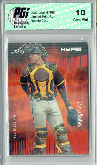 Ethan Salas 2023 Leaf HYPE! #119A Orange Shimmer #1/1 Rookie Card PGI 10