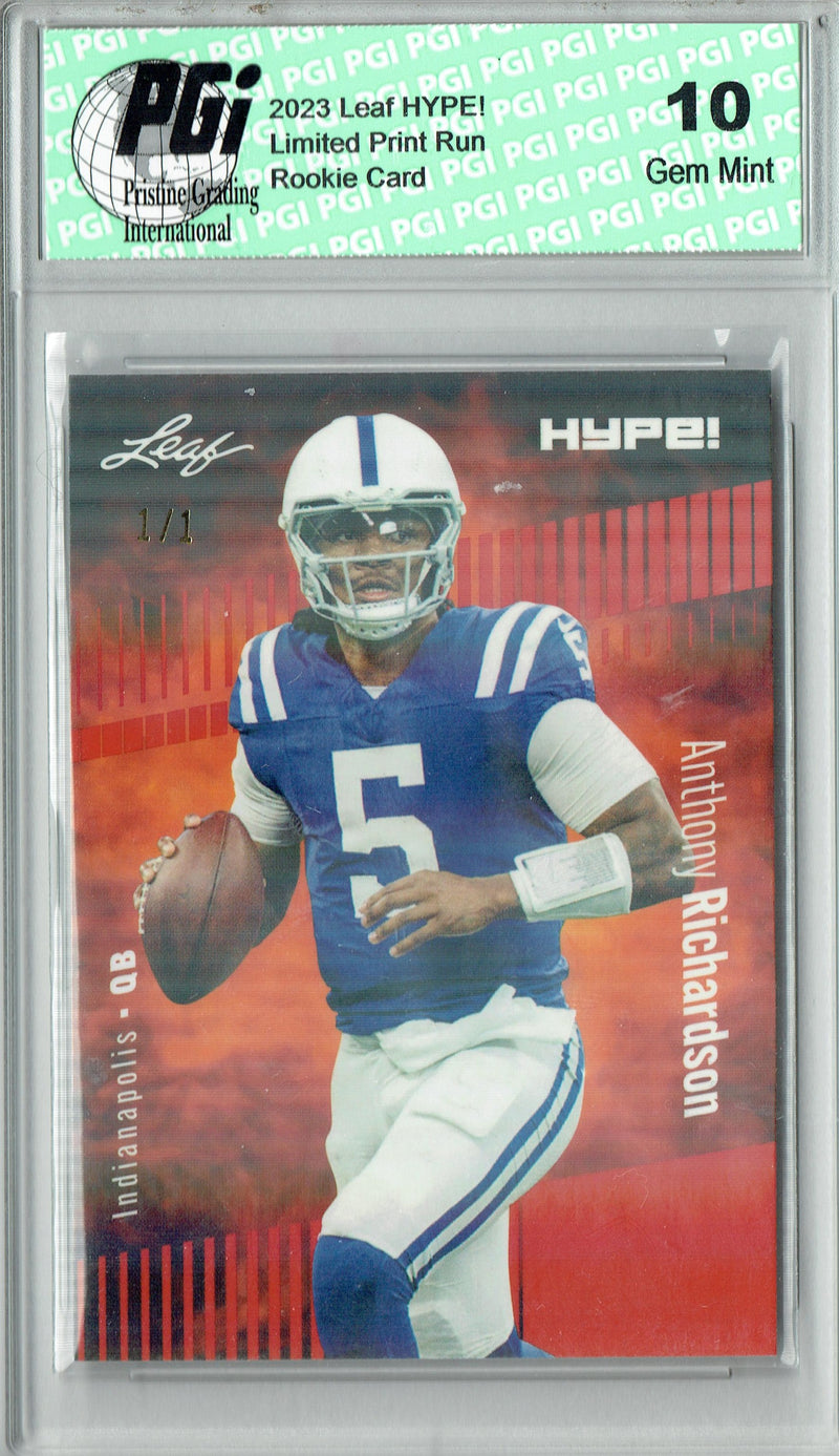 Anthony Richardson Rookie Card Indianapolis PGI 10 Gem Mint Football Trading Card 2023 Leaf HYPE! #100 Orange Shimmer 1/1