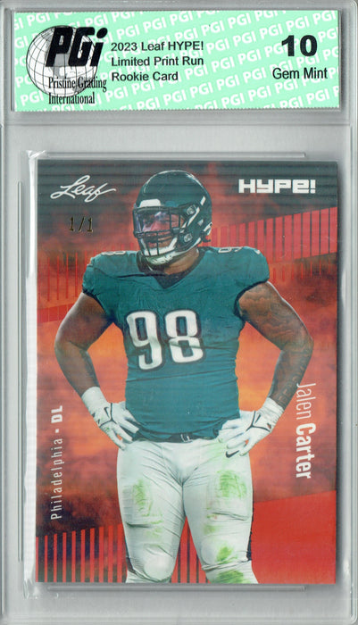 Jalen Carter 2023 Leaf HYPE! #126 Orange Shimmer #1/1 Rookie Card PGI 10