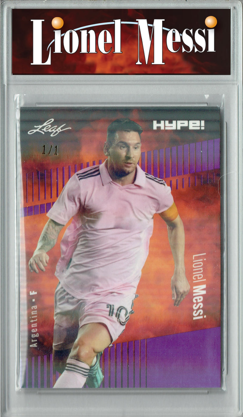 Certified Mint+ Lionel Messi 2023 Leaf HYPE #130a Purple Shimmer #1/1 Rare Trading Card Inter Miami