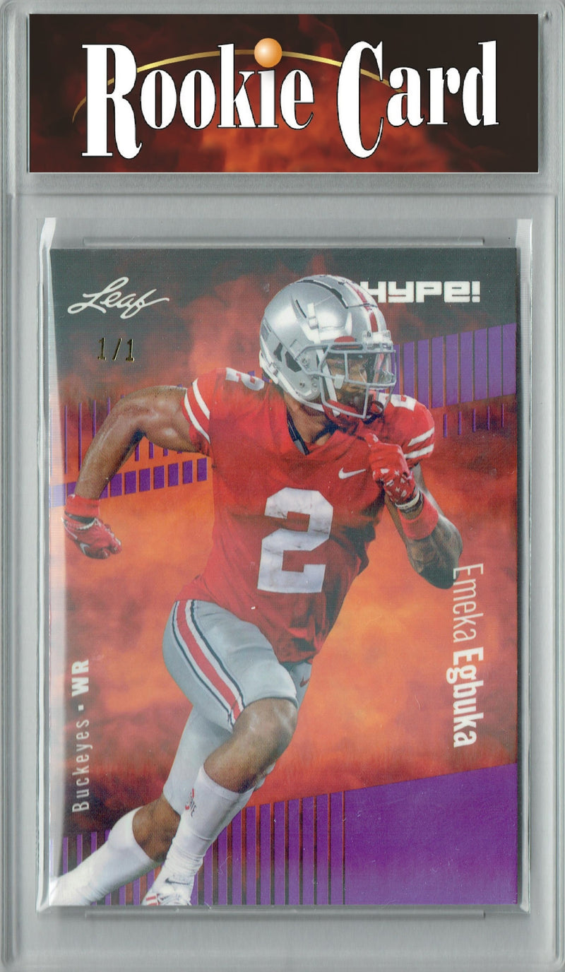 Emeka Egbuka Rookie Card Ohio State Buckeyes Football Trading Card 2023 Leaf HYPE! #116 Purple Shimmer 1/1  Certified Mint+