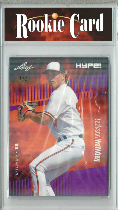 Certified Mint+ Jackson Holliday 2023 Leaf HYPE! #124A Purple Shimmer #1/1 Rookie Card Baltimore Orioles