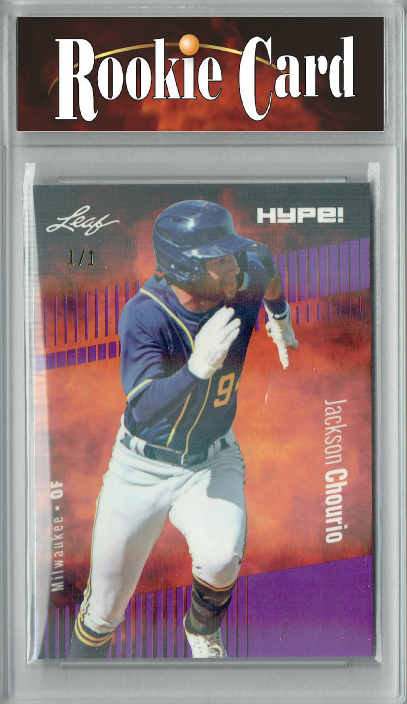 Certified Mint+ Jackson Chourio 2023 Leaf HYPE #123a Purple Shimmer #1/1 Rookie Card Milwaukee Brewers