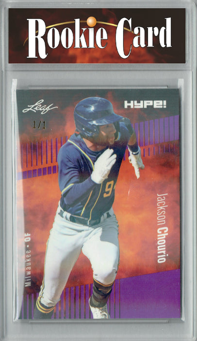 Certified Mint+ Jackson Chourio 2023 Leaf HYPE! #123a Purple Shimmer #1/1 Rookie Card Milwaukee Brewers