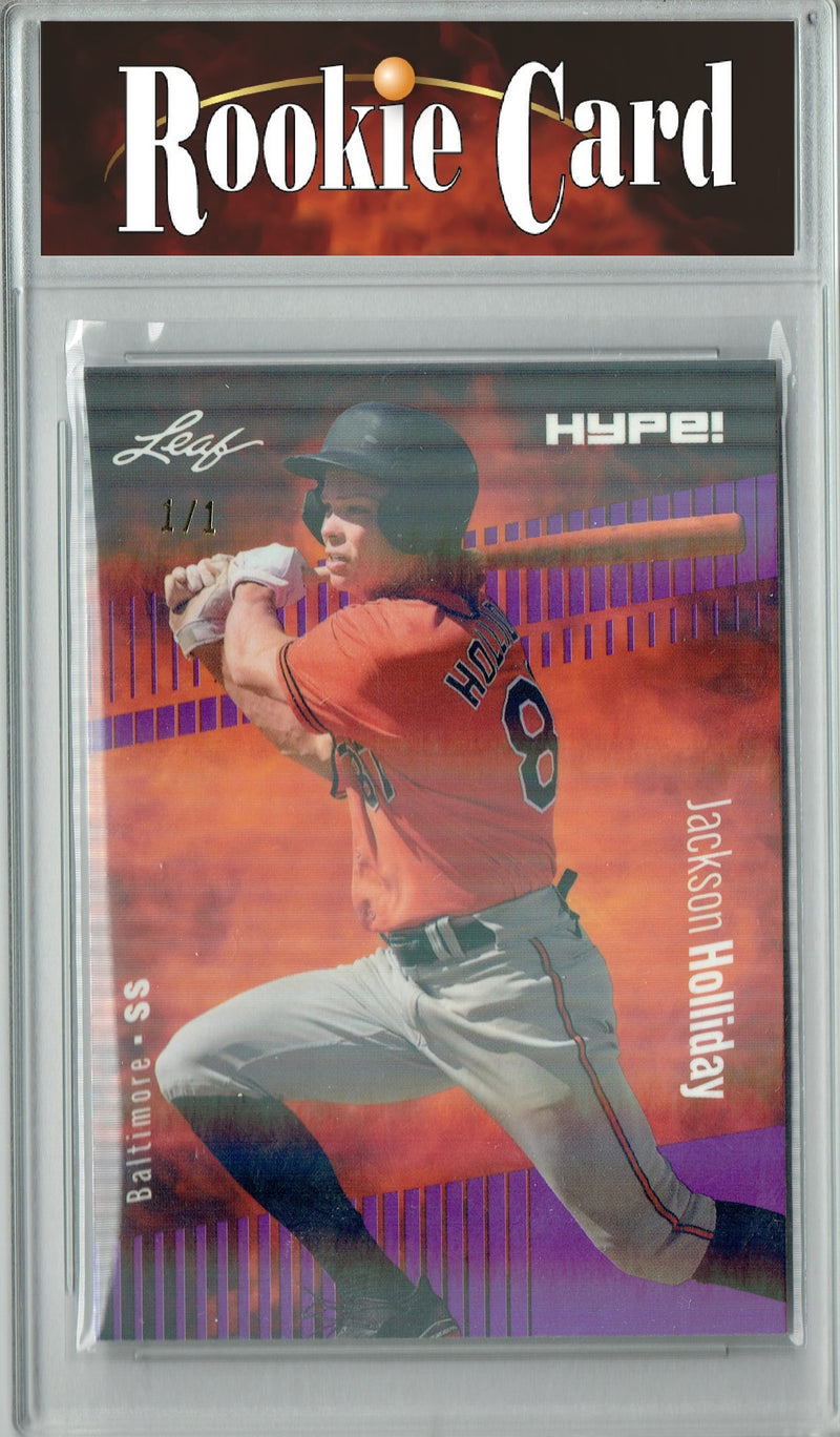 Certified Mint+ Jackson Holliday 2023 Leaf HYPE #124 Purple Shimmer #1/1 Rookie Card Baltimore Orioles