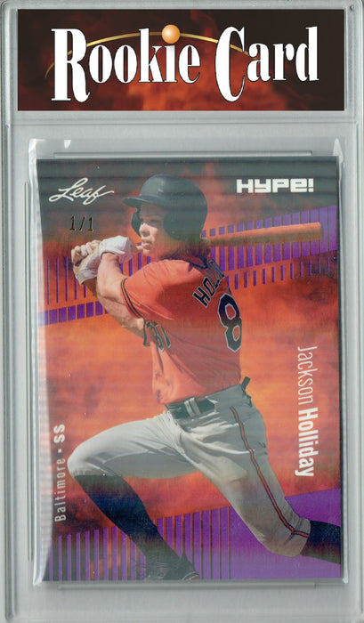 Certified Mint+ Jackson Holliday 2023 Leaf HYPE! #124 Purple Shimmer #1/1 Rookie Card Baltimore Orioles