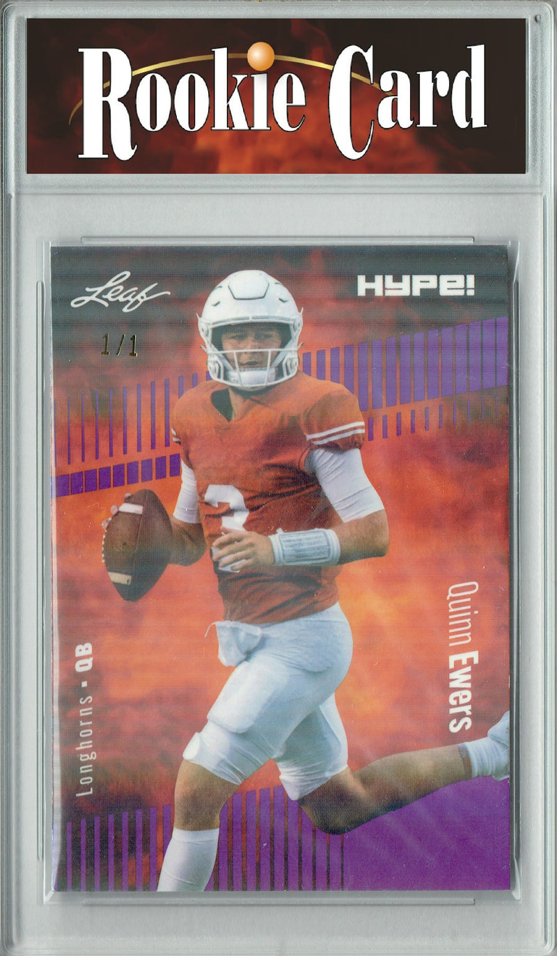 Quinn Ewers Rookie Card Texas Longhorns Football Trading Card 2023 Leaf HYPE! #133 Purple Shimmer 1/1  Certified Mint+
