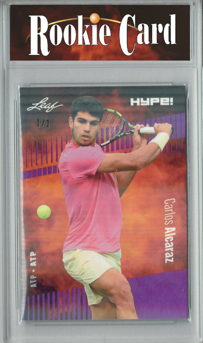 Certified Mint+ Carlos Alcaraz 2023 Leaf HYPE! #108A Purple Shimmer #1/1 Rare Trading Card