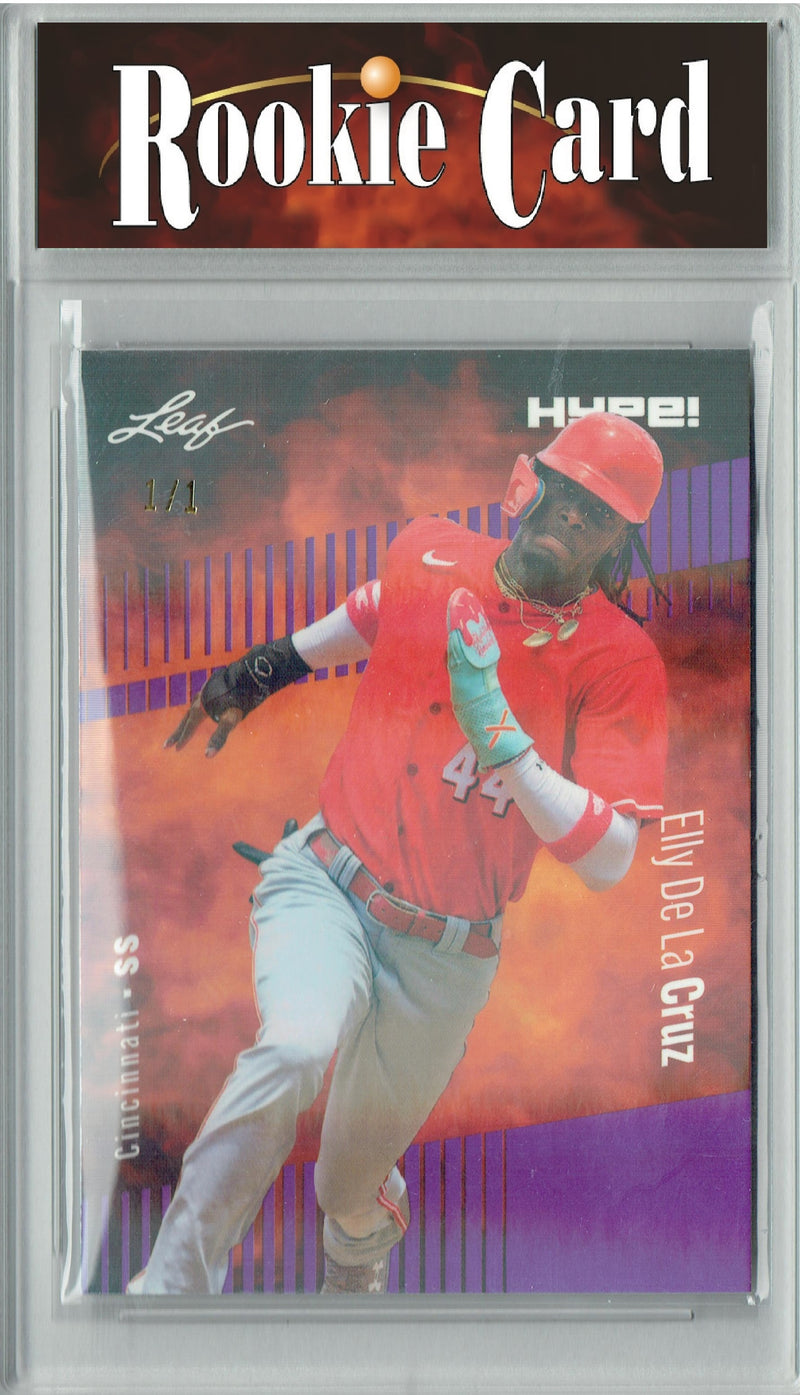 Certified Mint+ Elly De La Cruz 2023 Leaf HYPE #115 Purple Shimmer #1/1 Rookie Card Cincinnati Reds