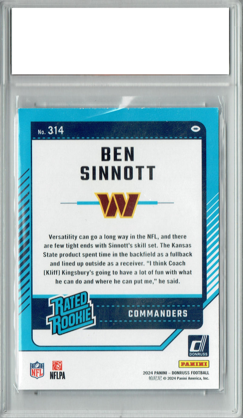 Ben Sinnott 2024 Donruss #314 Football Rookie Card PGI 10