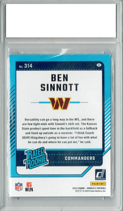 Certified Mint+ Ben Sinnott 2024 Donruss #314 Football Rookie Card Washington Commanders