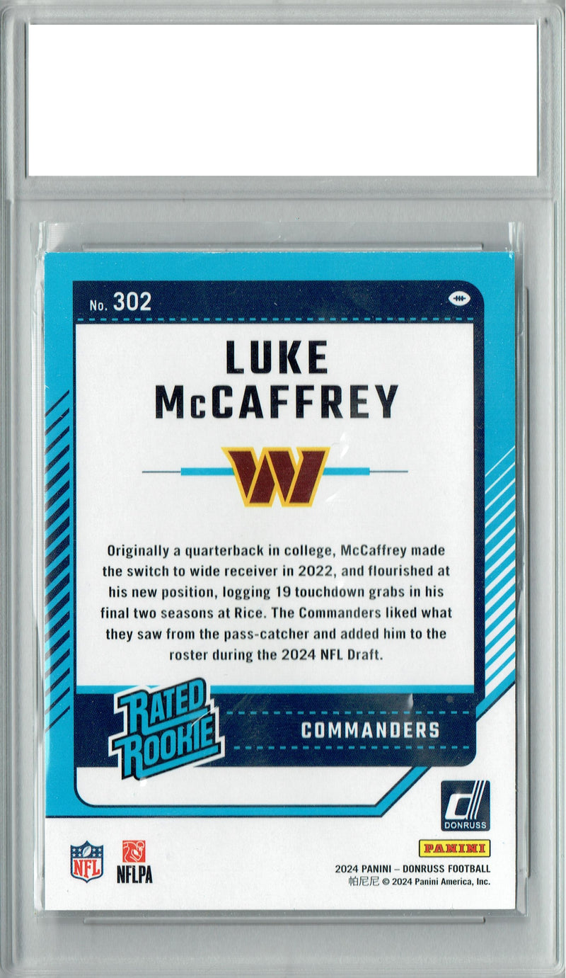 Luke McCaffrey 2024 Donruss #302 Football Rookie Card PGI 10