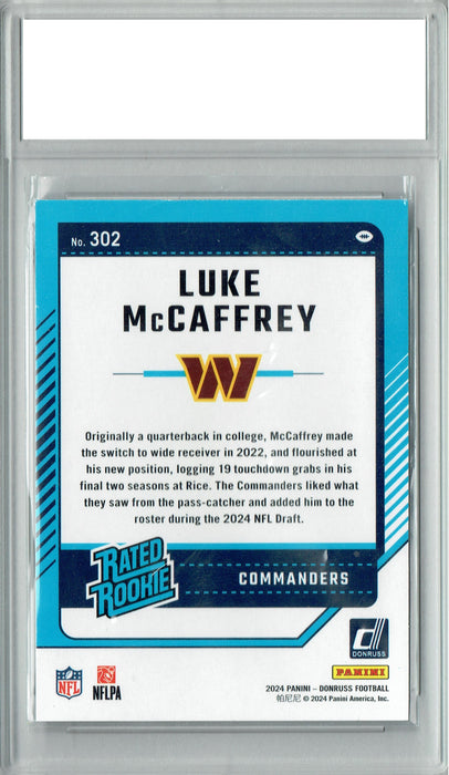 Luke McCaffrey 2024 Donruss #302 Football Rookie Card PGI 10